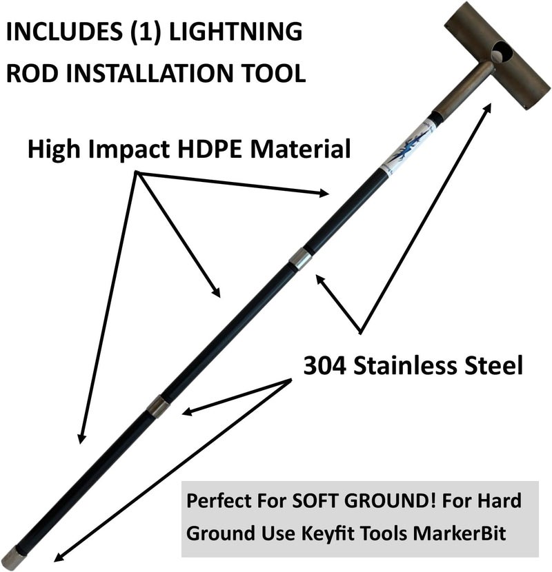 Keyfit Tools Lightning Rod Driveway Markers Installation Tool Snow Plow Stakes Lightning Fast Super Easy Install in Soft Ground Heavy Duty Stainless Steel & High Impact HDPE for 5/16" 4' Markers - Image 2